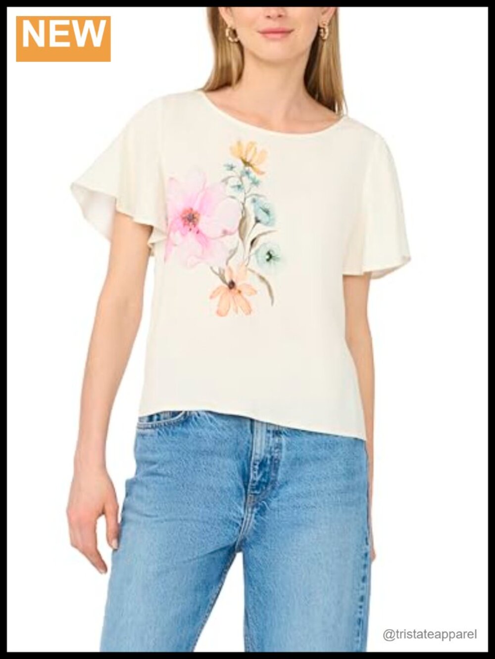 Vince Camuto Floral Print Short Sleeve Blouse Women's Square Neck Top